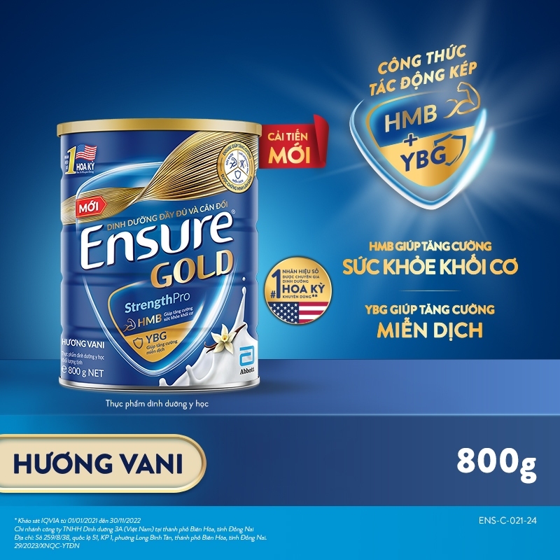 Combo 2 lon Sữa bột Ensure Gold Abbott hương vani  800g
