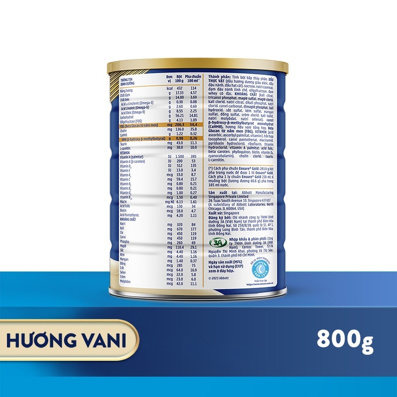 Combo 2 lon Sữa bột Ensure Gold Abbott hương vani  800g
