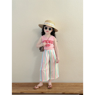 Quần áo bé gái, set bộ áo croptop MENGWAN phối quần suông kẻ cho bé 10-22kgoò