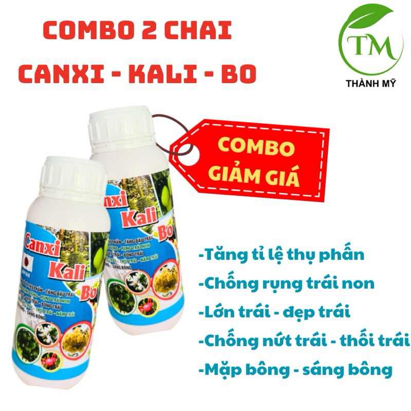 Combo 2 Chai Phân bón vi lượng CANXI KALI BO kẽm 500ml làm dai cuống, chống rụng hoa rụng trái, xanh lá, quả đẹp.