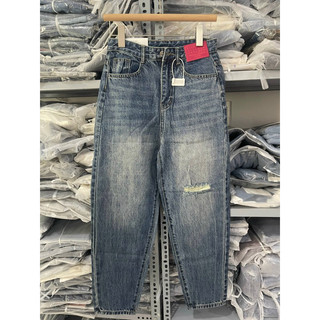 Quần baggy jean lưng phối mác đỏ, quần jean nữ lưng cao VIENS STORE