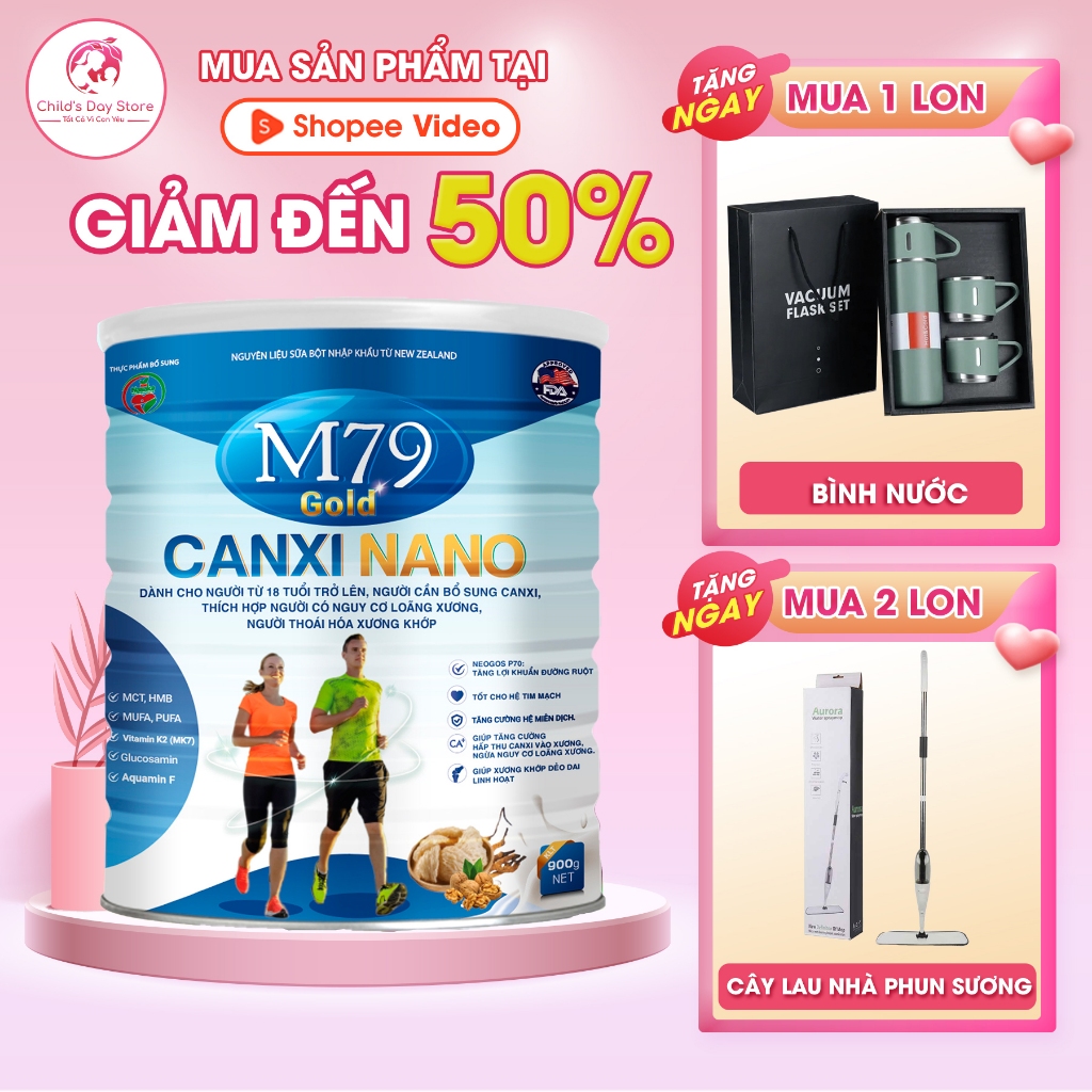 Sữa bột M79 Gold Canxi Nano 900g - dành cho người cần bổ sung canxi, tăng cưỡng miễn dịch, tốt cho tim mạch