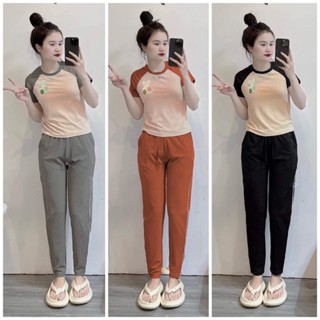 Set Đồ Bộ Nữ Mặc Nhà Thun Gân Tay Ngắn Ống Ôm Có Túi 2 Bên-TK1804