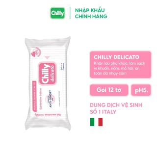 Khăn lau phụ khoa Chilly Delicato Salviettine Intime Anti-Ddor chiết xuất lô hội dưỡng mềm mại, sạch dịu êm gói 12 tờ