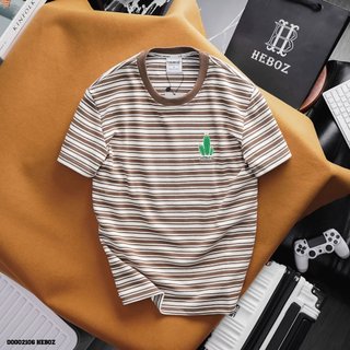 [HẾN STORE MENSWEAR] Áo thun sọc thêu Heboz 4M, áo thun nam cổ tròn chất vải co giãn - 00002106