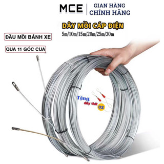 Dây mồi cáp lụa 3mm luồn dây điện trong ống gen,đầu lò xo có bánh xe trợ đẩy (Tặng 2 dây thít nối)