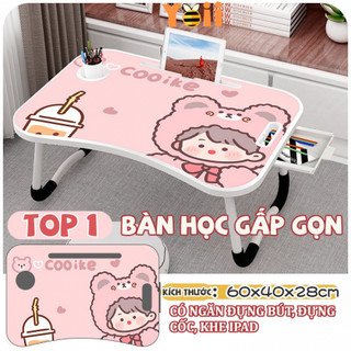 Bàn học sinh gấp gọn, Bàn có ngắn kéo đựng bút,khay đựng ly và khay để Tablet_200207