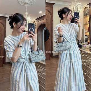Váy xuông thiết kế cao cấp tiểu thư  sọc babydoll