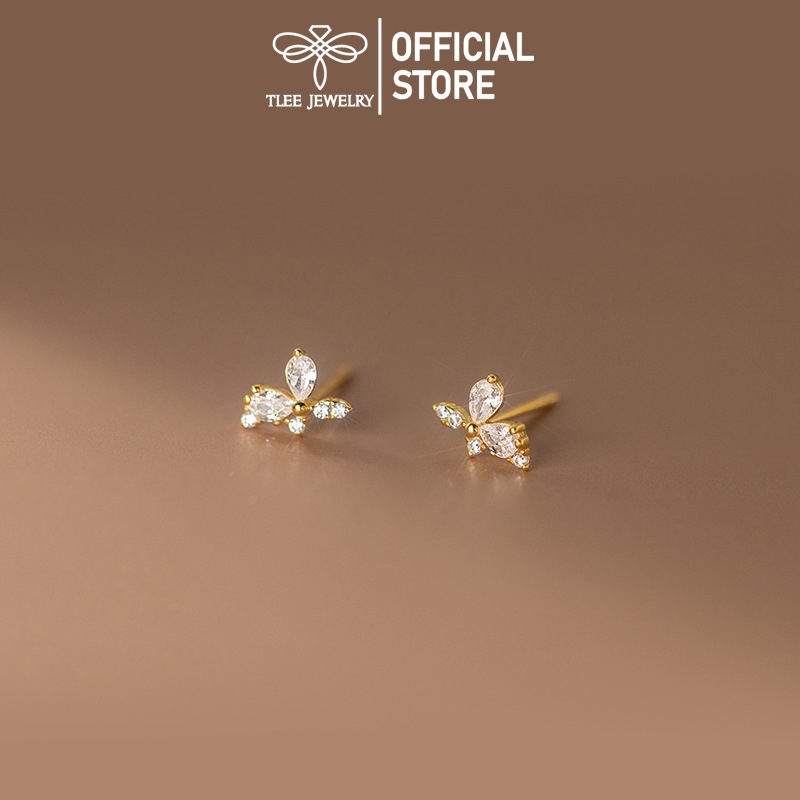 Khuyên tai bạc nữ TLEE, bông tai buffterfly đính đá lấp lánh TLEE JEWELRY B0408