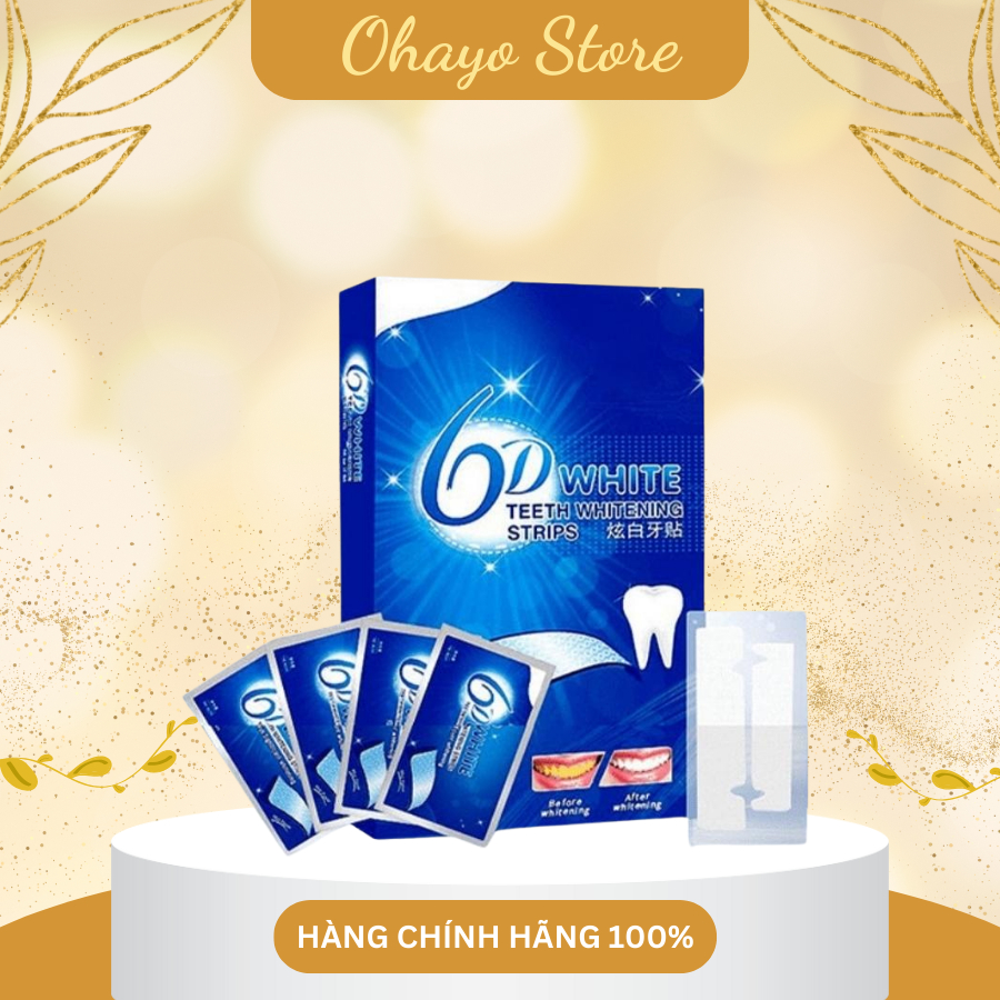 Miếng dán trắng răng 5D White Teeth Whitening Strips;miếng dán giúp răng trắng sáng an toàn cho men răng