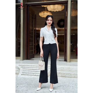 Quần ống vảy có đai 3 cúc Lee Shines, vải chéo Ấn đứng phom và tôn dáng
