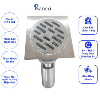 Phễu thoát sàn ngăn mùi hôi RANCO inox 304 ngăn rác, thoát nước nhanh phi 45.6 ống 60, 76mm RO-402E