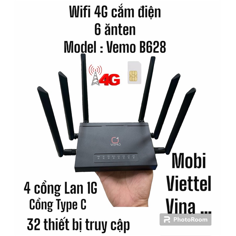 Phát wifi 4G cắm điện trực tiếp Vemo B628 ( 6 anten)
