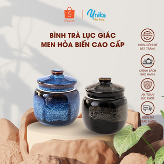 Bình trà lục giác 2 màu - Hộp trà lục giác gốm sứ cao cấp