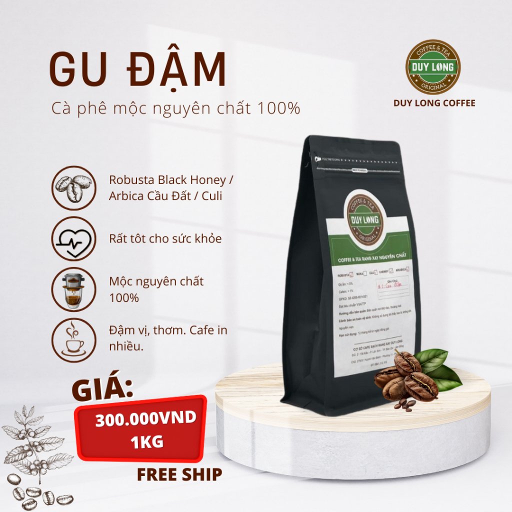 500G Cafe Gu Đậm Duy Long coffee ( Mix Robusta Honey,Arabica Cầu Đất, Culi)