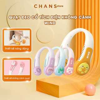 Quạt Đeo Cổ Hình Thú Wind 3D, Quạt Quàng Cổ Không Cánh Mini Cute Sạc Tích Điện USB 3 Cấp Độ Gió Siêu Mát