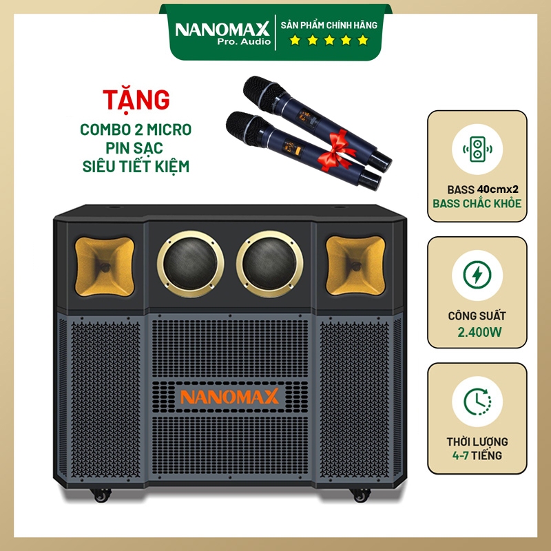 Loa Kéo 4 Tấc Đôi Karaoke Công Suất 2400w Lớn Nanomax Pro 216 4 Tấc Bass 40