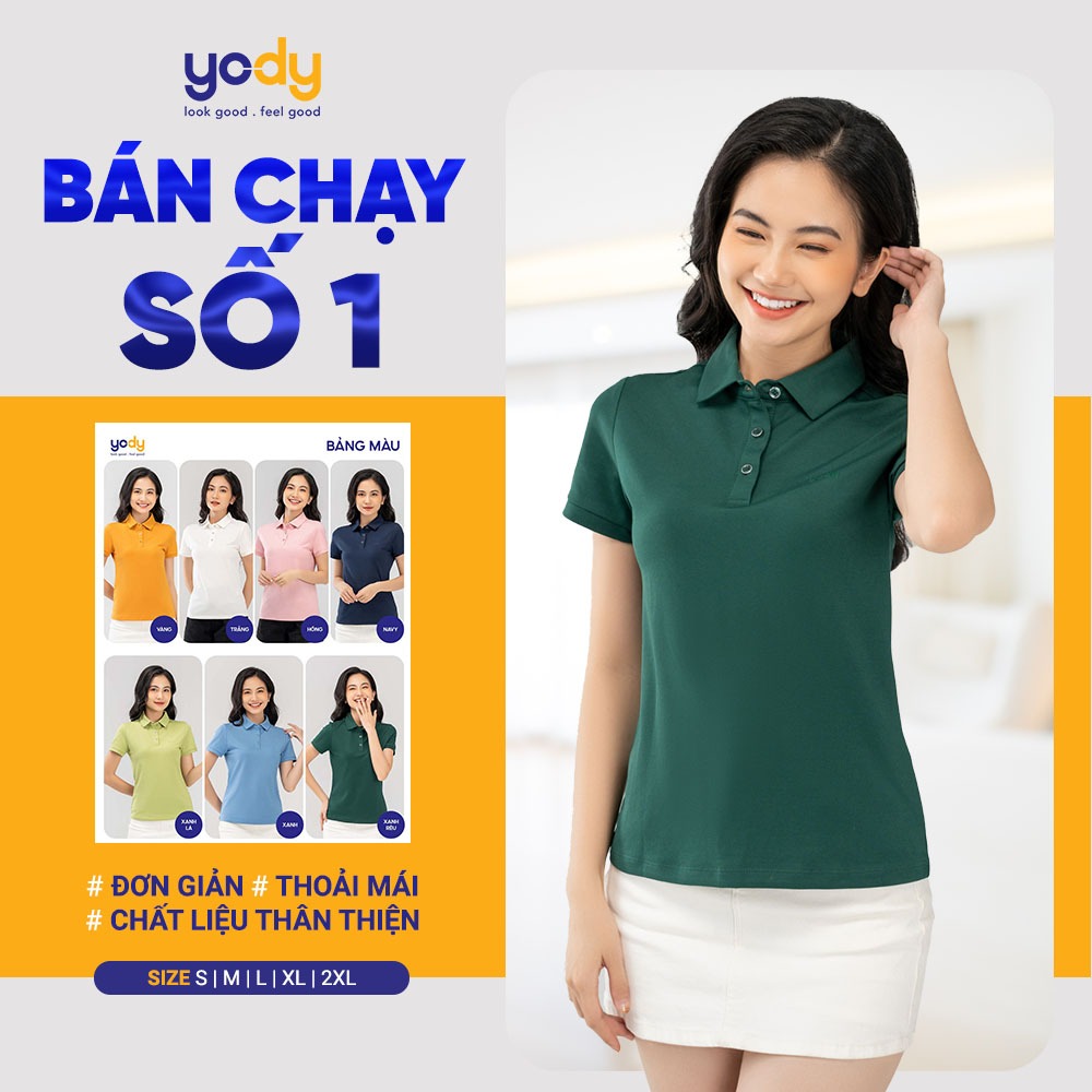 Áo polo nữ YODY vải cotton mắt chim gia đình mềm mại chống nhăn nhàu bai gião NPS44 APN5434