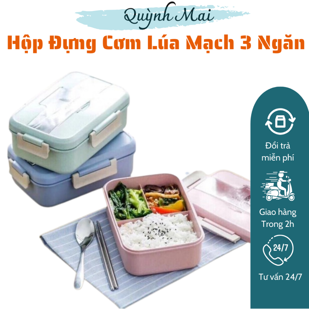HỘP CƠM LÚA MẠCH 3 NGĂN KÈM ĐŨA THÌA INOX