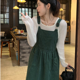 Đầm nhung 2 dây phong cách vintage, váy nhung xếp ly maxi dáng rộng phối áo len mỏng Hàn Quốc 9526