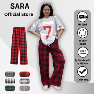  Quần Nữ Suông SARA VN Kẻ Caro Ống Rộng Phong Cách Retro Mã TD049
