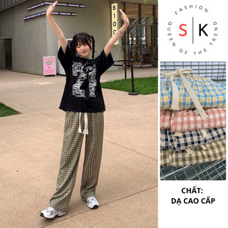 Quần Suông Ống Rộng Nữ Đẹp, Quần Kẻ Caro 4 Màu Culottes Hàn Quốc Siêu Hot Chất Liệu Dạ Hàn Cao Cấp Cạp Chun Co Dãn -SK