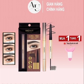 Chì kẻ mày kèm mascara chân mày Nongchat Browit Ultra Fine Duo Eyebrow Pencil & Mascara lâu trôi tự nhiên chống nước