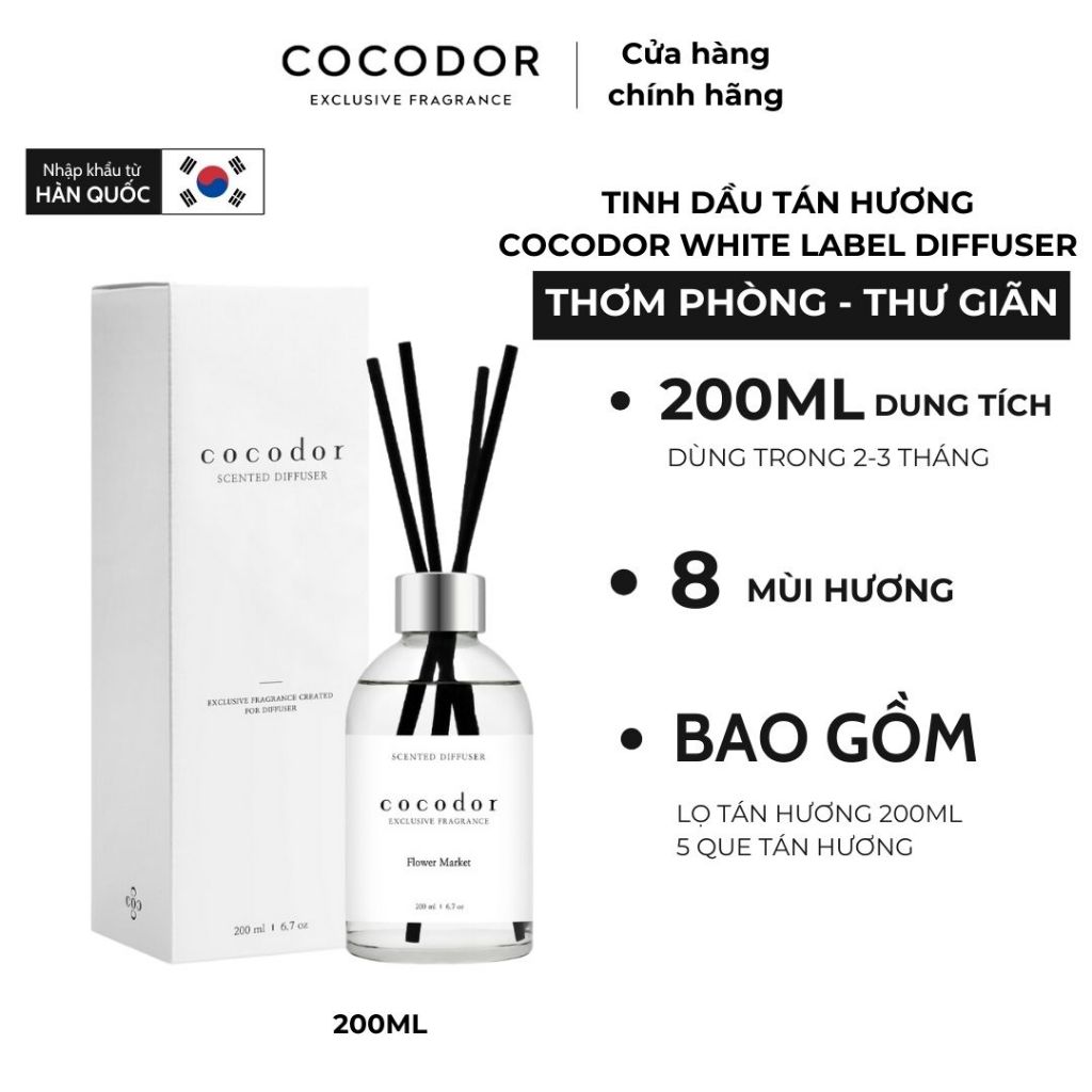 Tinh Dầu Tán Hương Thơm Phòng Phiên Bản Trắng Cocodor White Label 200ml