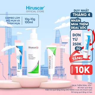 Combo Gel làm mờ sẹo mụn, thâm mụn Hiruscar Post Acne 10g, Gel chấm mụn 10g và Sữa rửa mặt 100g