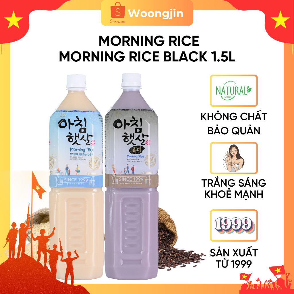 Combo 2 Chai Nước Gạo Buổi Sáng Morning Rice,Nước Gạo Lứt Đen Morning Rice Black - Woongjin Chai 1.5L