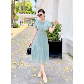 Váy dự tiệc dáng xòe phối bèo vai , chất liệu tơ hàn cao cấp lót lụa Habutai kín đáo Emvy Fashion k106
