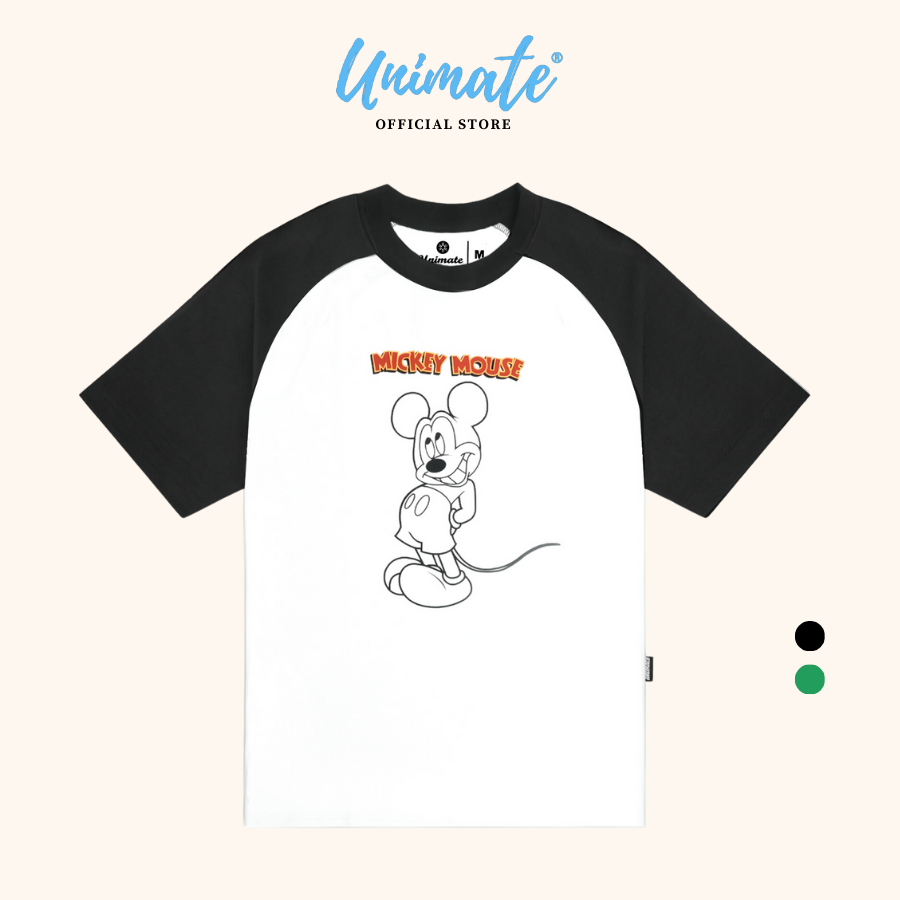 Áo thun Raglan oversize local brand Unimate 100% cotton tay ngắn cổ tròn - Mickey Mouse