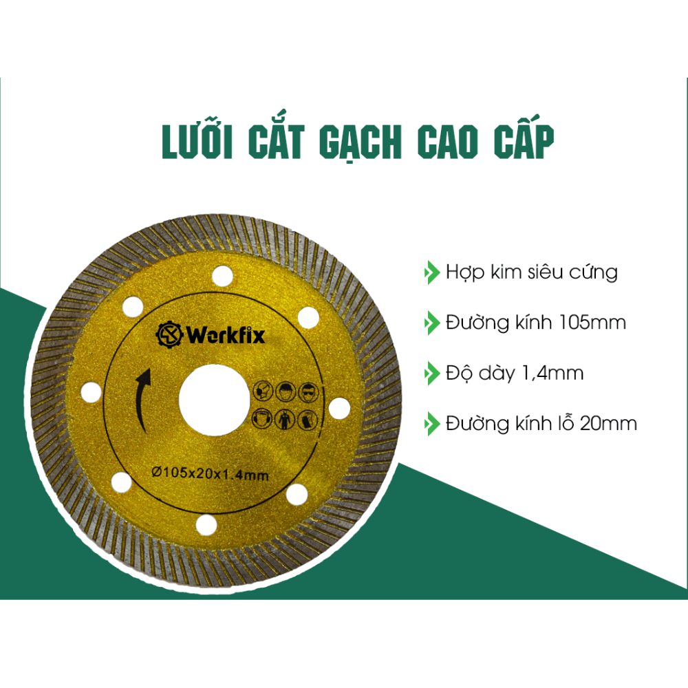 Đá Cắt Đa Năng WORKFIX 105mm Đĩa Cắt Gạch Marble Granite Đá Hoa Cương Bê Tông Sịn Hơn Makita Lưỡi Cắt Gạch 105mm