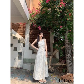 Váy trắng 2 dây dáng dài chấm bi basic