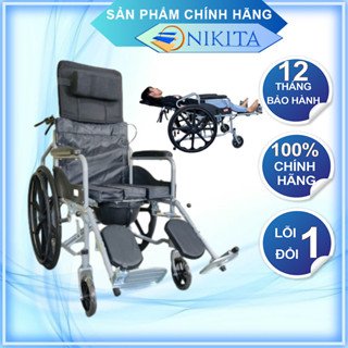Xe lăn ngã thành giường, sử dụng Pittong dễ sử dụng- Nệm ngồi êm ái, có bô vệ sinh - Chính hãng Nikita