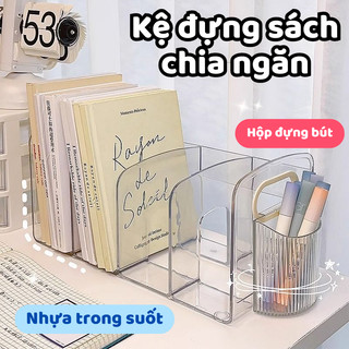 Kệ đựng sách để bàn trong suốt nhiều ngăn chất liệu Acrylic dày dặn, cao cấp có tay cầm