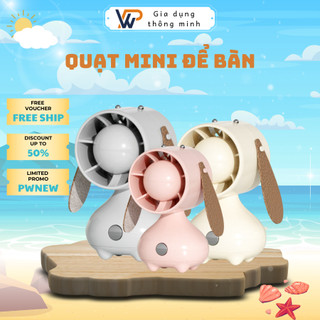 Quạt Cầm Tay, Quạt MiNi Tích Điện Puppy Cute 3 Cấp độ Có Sạc Usb Giá Rẻ Để Bàn Văn Phòng Chính Hãng