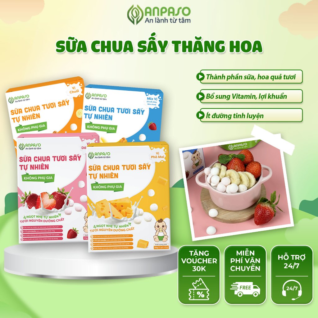 Sữa Chua Sấy Thăng Hoa Ít Đường Bổ Sung Lợi Khuẩn Cho Bé Anpaso - Đồ Ăn Dặm Sấy Khô Không Chứa Chất Bảo Quản Cho Trẻ