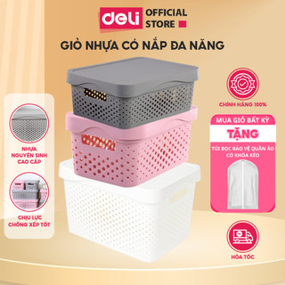  Giỏ Nhựa Đựng Đồ Đa Năng Có Nắp Hộp Nhựa Đựng Quần Áo Deli Có Tay Cầm SắpXếp Gọn Gàng