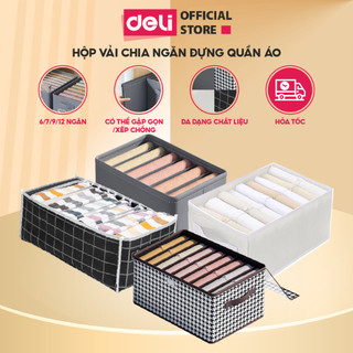 Hộp Vải Đựng Quần Áo Chia 6/7/9/11 Ngăn Deli -Khung Cứng Có Nắp Giúp Sắp Xếp Quần Áo Đồ Lót Gọn Gàng