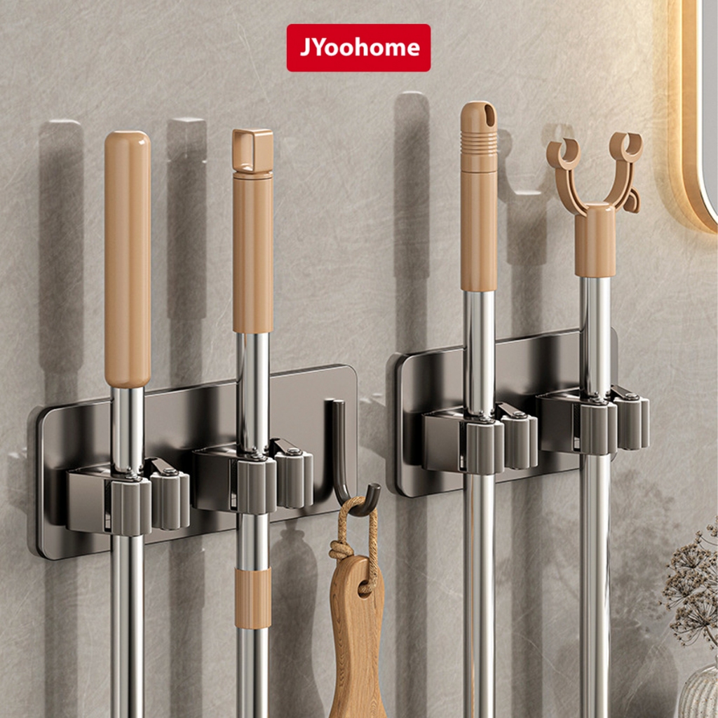 Móc Treo Cây Lau Nhà Dán Tường JYoohome Móc Dán Tường Treo Chổi Giữ Đồ Kèm Móc Tiện Lợi KC89