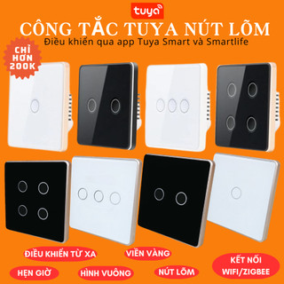Công Tắc Zigbee Tuya Hình Vuông Nút Lõm Viền Kim Loại 4 Nút Cảm Ứng, Điều Khiển Từ Xa Qua App Hàng Cao Cấp