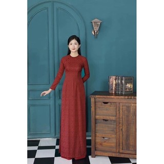 Áo dài nữ truyền thống chất liệu lụa gấm cúc hoa mai in hoa đính cúc đẹp