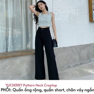 YU CHERRY | Áo nữ Pattern Neck Croptop YA376