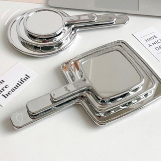 Gương Trang Điểm Cầm Tay Màu Bạc Lấp Lánh Nhiều Kích Thước, Gương Makeup Soi Hình Tròn Và Vuông Có Tay Cầm Thời Trang