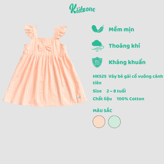 Váy bé gái Haki cổ vuông tay cánh tiên 100% cotton cho bé gái từ 2-8 tuổi HK525