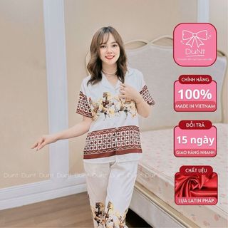Bộ ngủ lụa pijama duni, bộ đồ mặc nhà chất liệu lụa latin pháp mềm mại trẻ trung thoải mái dn028