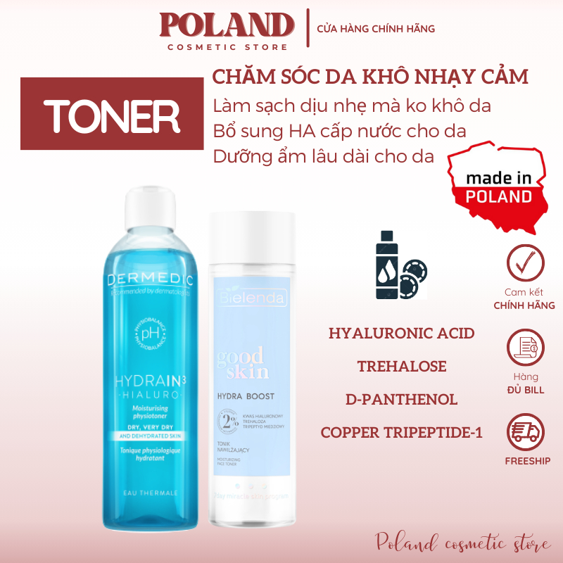 Toner HA làm sạch cân bằng pH cấp nước dưỡng ẩm cho da khô nhạy cảm