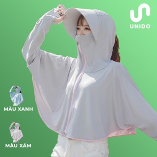  Áo chống nắng 2 trong 1 có kèm mũ rộng vành - Chống nắng chống tia UV - Vải lụa lạnh UNIDO A01 