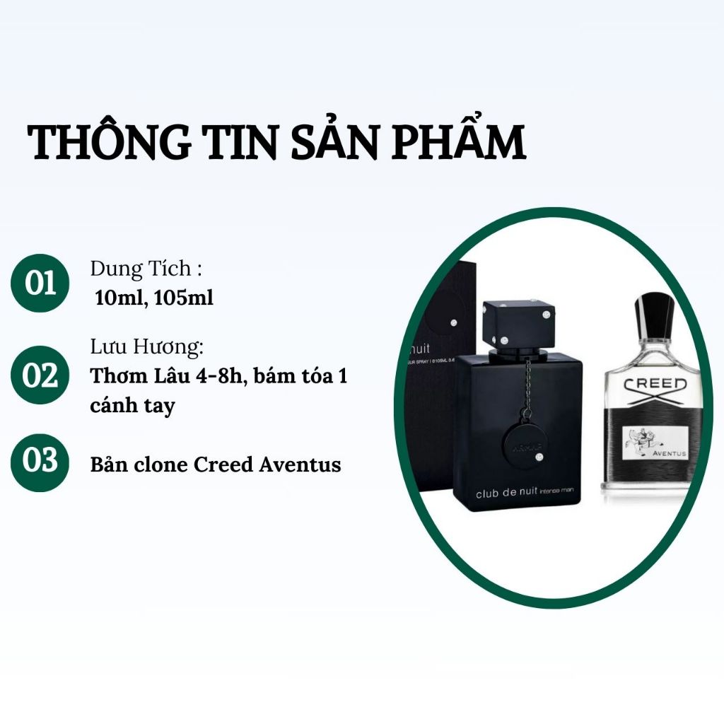 Nước hoa nam Armaf Club De Nuit Intense Man 10ml chính hãng PEMIKI nam tính mạnh mẽ | BigBuy360 - bigbuy360.vn